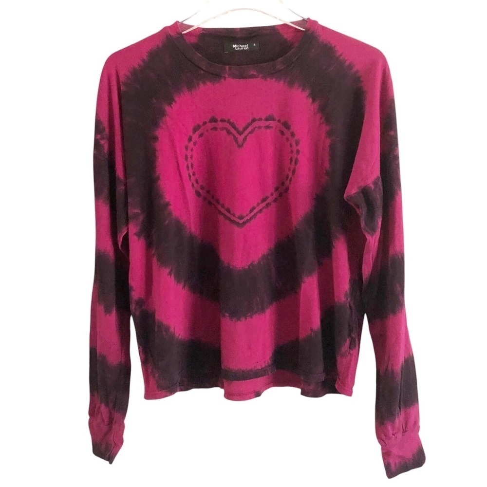 Michael Lauren Tie Dye Heart Design Cotton Top Pink Black Small